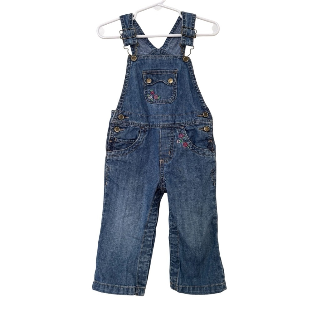 Oshkosh Genuine Kids Floral Overall Blue Denim Jean Embroidered Baby Girl 18M